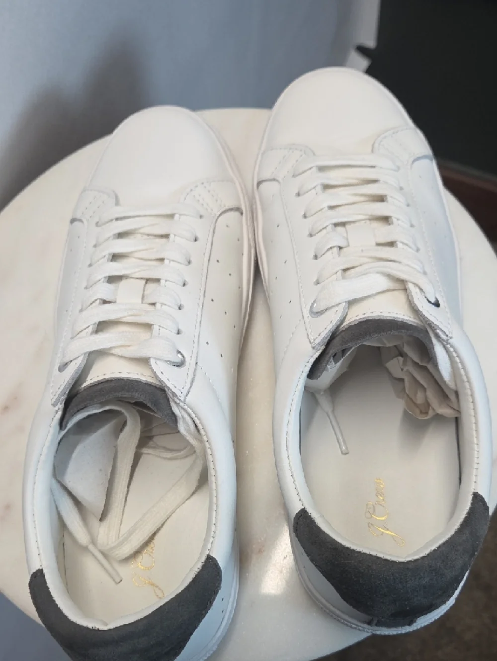 J. Crew White Leather Low-Top Saturday Sneakers With Gray Heel Size 9
